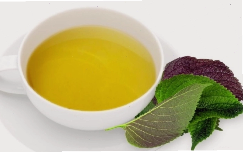 Hình ảnh minh họa trà tía tô và các dược liệu tự nhiên