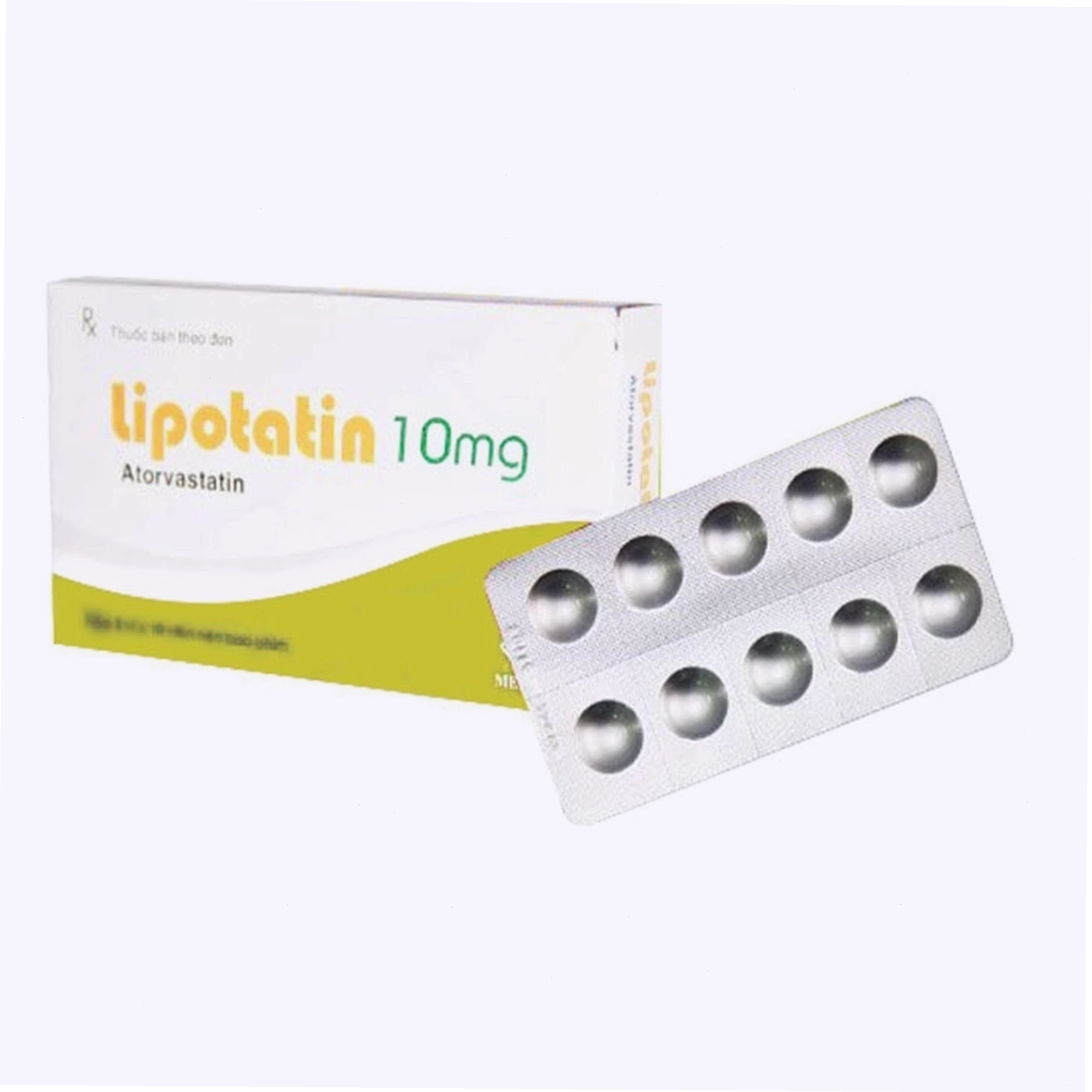 Hộp thuốc Lipotatin 10mg Mebiphar điều trị tăng cholesterol toàn phần